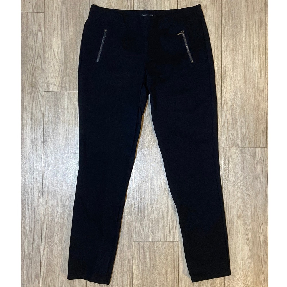 Eileen Fisher Black Ponte Stretch Pants Slim Front Zip Pockets Women's Size S